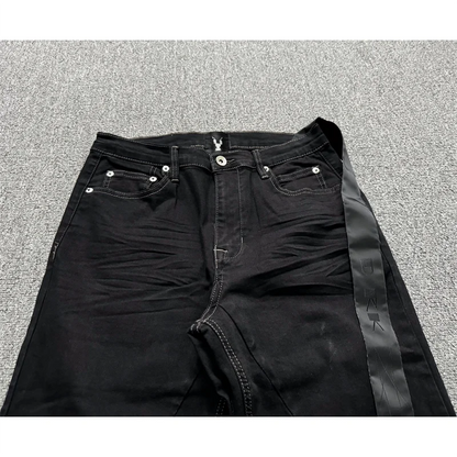 Basic Black Ribbon Loose Flared Casual Jeans