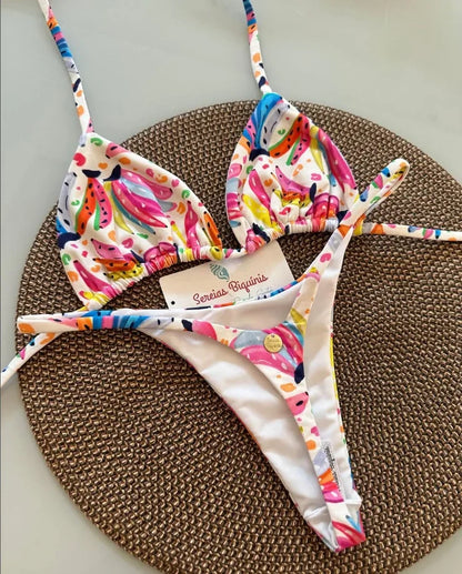 Print Sexy Bikini Sets Halter Lace-up  Beach