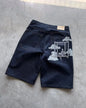 Clouds Pattern Pocket Embroidery Denim Baggy Shorts