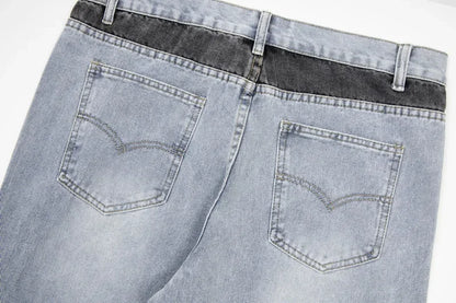 Retro Washed Spliced Denim High Brand Jeans
