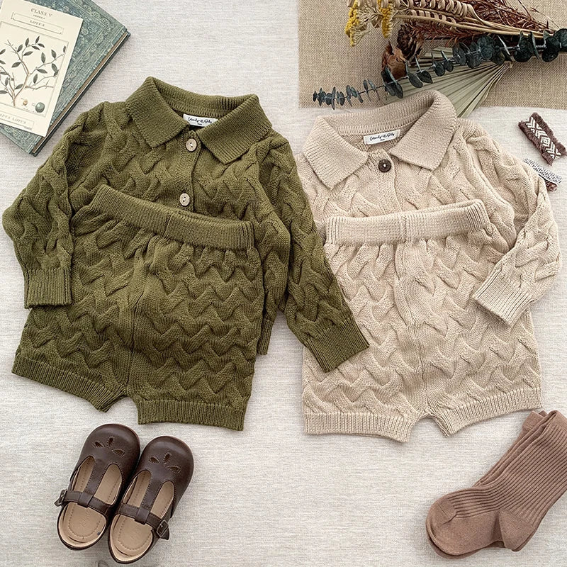 Boys/Girls Baby Knit Sweater Cardigan + Shorts