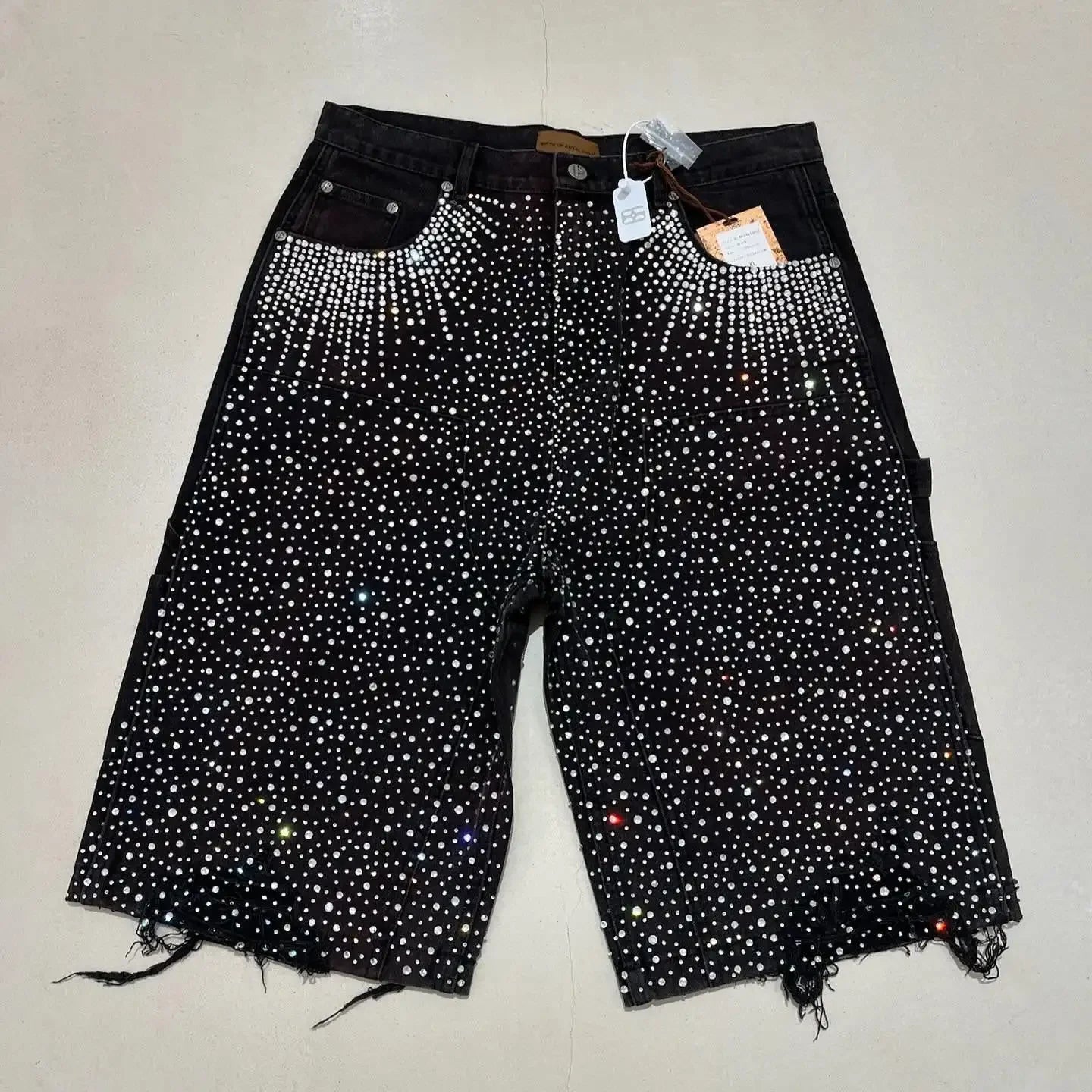 Rhinestone Sequined Denim Shorts Cowboy Hip Hop