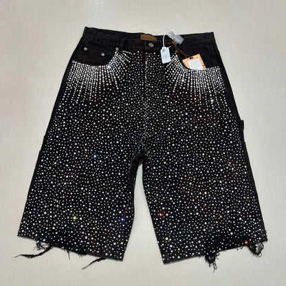 Rhinestone Sequined Denim Shorts Cowboy Hip Hop