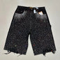 Rhinestone Sequined Denim Shorts Cowboy Hip Hop