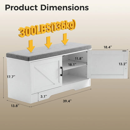 Storage Bench with Padded Seat Cushion 2 Doors