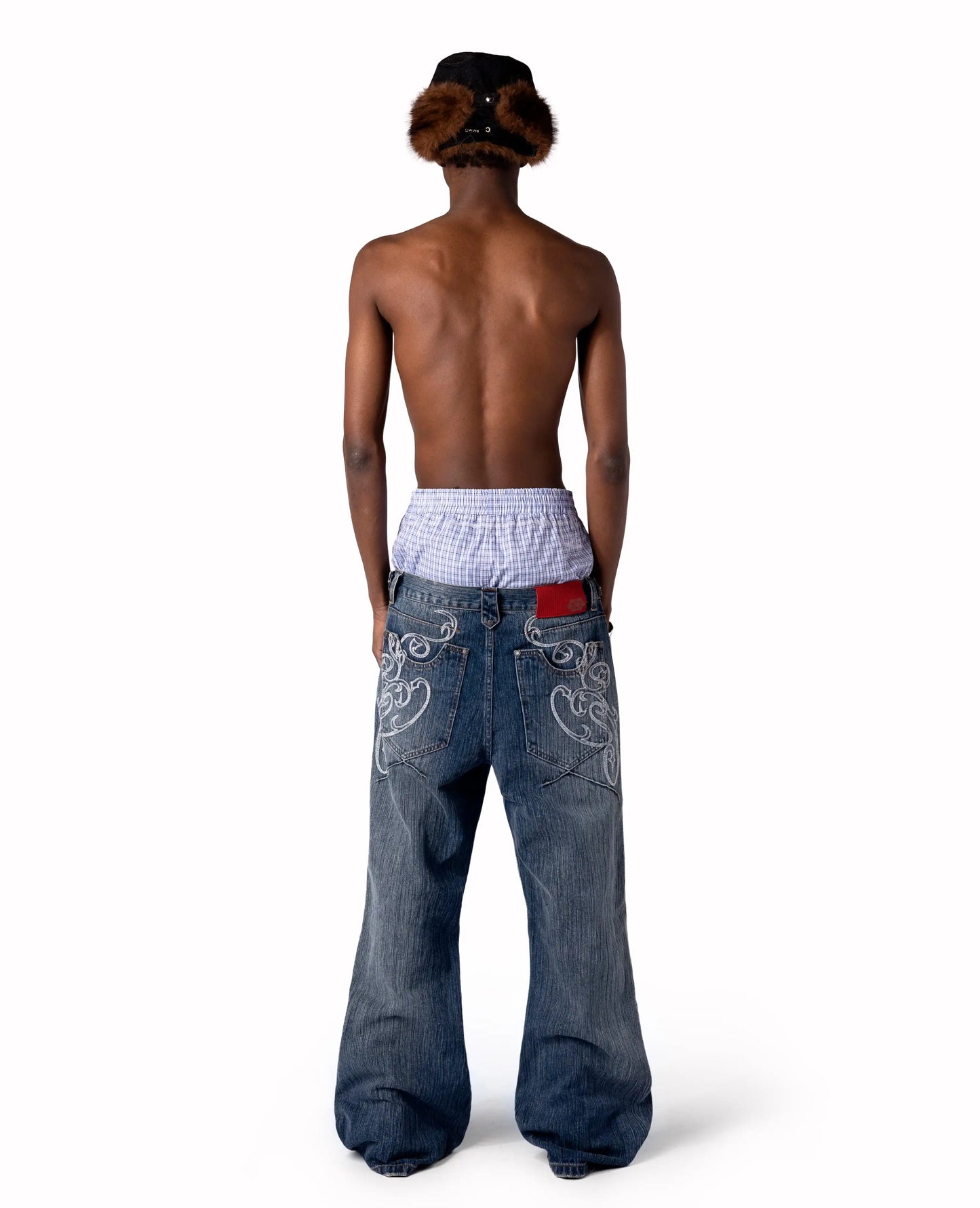 Men/Women Bootcut Jeans Vintage Washed Embroidery Pants