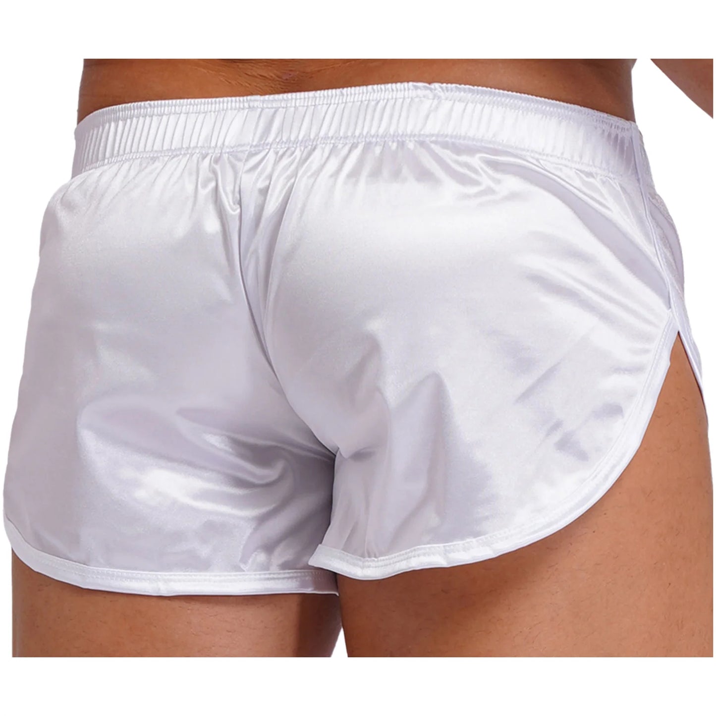 Men Side Split Satin Shorts Built-in Bulge