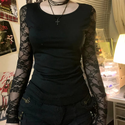Black Gothic T-shirt For Women Club Lace