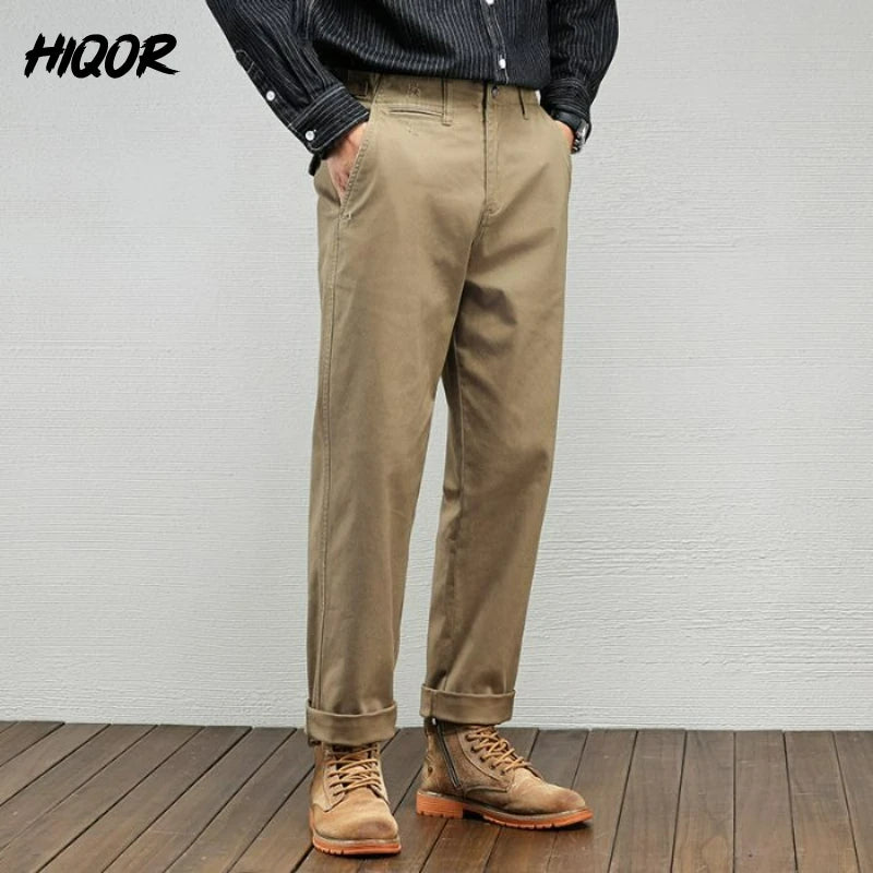 Casual Cotton Pants, Loose Straight Leg Workwear