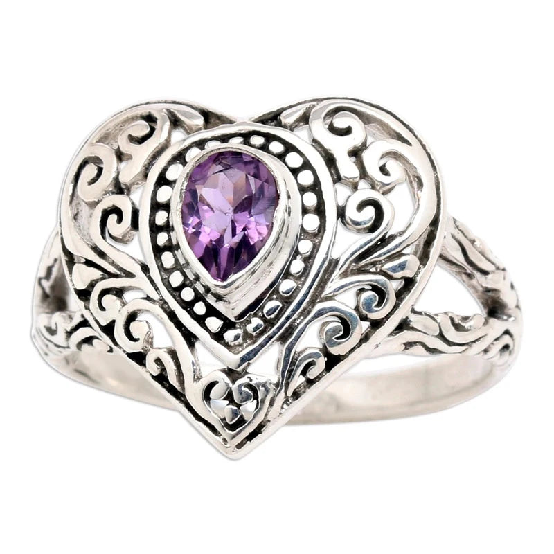Charming Pear Purple Cubic Zirconia Heart Rings