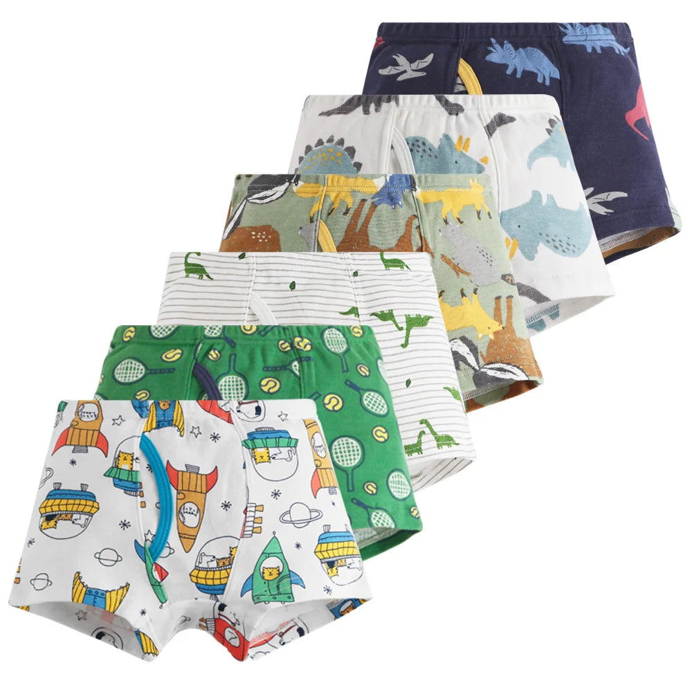 6 Pcs Toddler Boys Cartoon Boxer Briefs Underwear