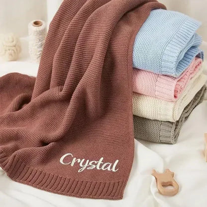 Personalized Name Baby Knitted Blanket Cotton Wraps