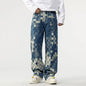 Mosaic Checkerboard Printed Jeans Men Fashion Loose