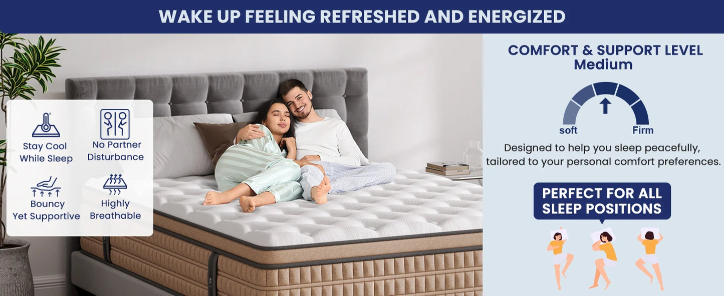 Full/King Hybrid Gel Memory Foam Mattress, Queen Size with Breathable Fabric