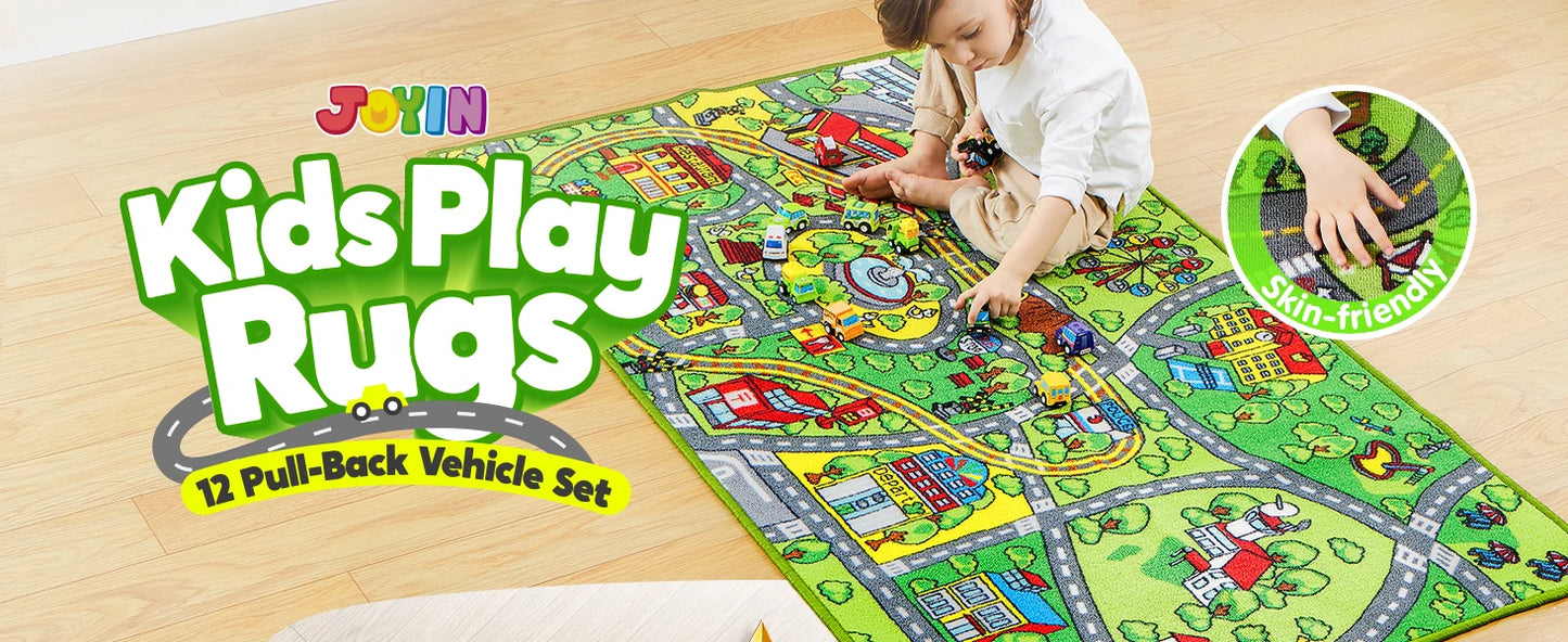 Carpet Playmat w/ 12 Cars Pull-Back Vehicle