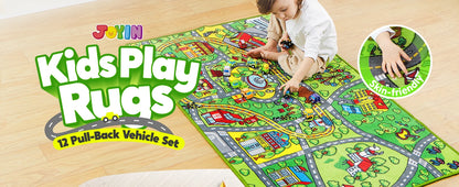 Carpet Playmat w/ 12 Cars Pull-Back Vehicle