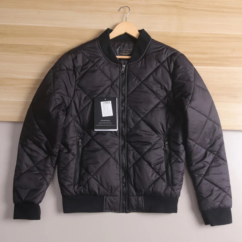 Men's Cotton Jacket with Quilted Diamond Pattern