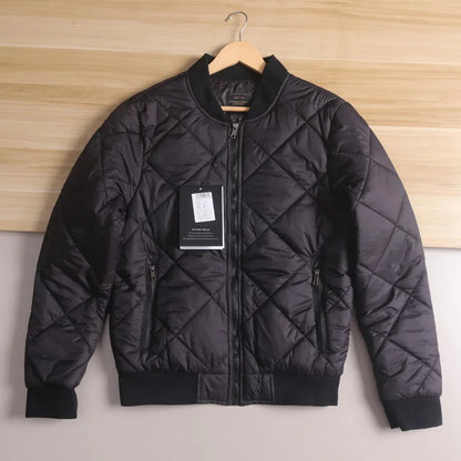 Men's Cotton Jacket with Quilted Diamond Pattern