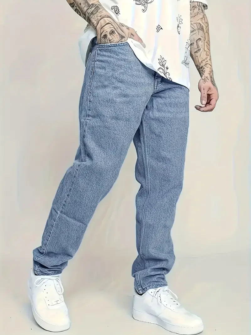 Light Wash Denim Men's Classic Straight-Leg Jeans -