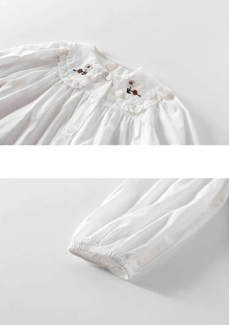 White Girl's Blouse Cotton Doll Collar Shirt