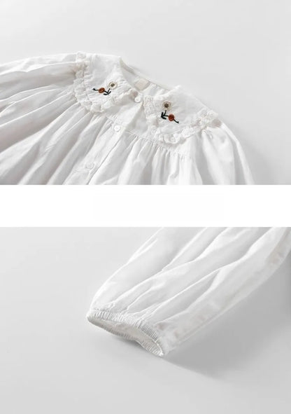 White Girl's Blouse Cotton Doll Collar Shirt