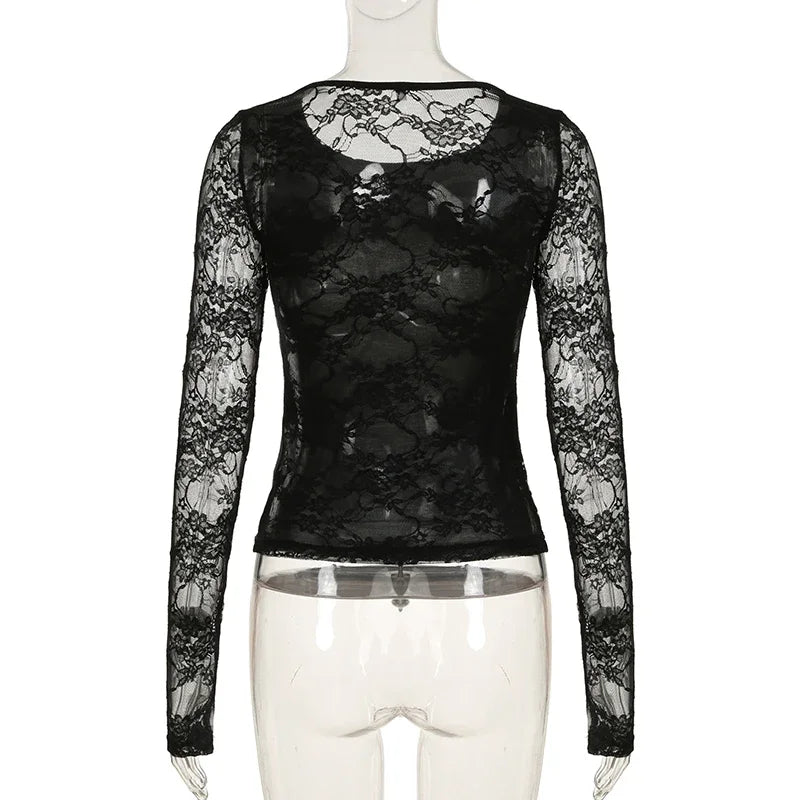 Black Gothic T-shirt For Women Club Lace