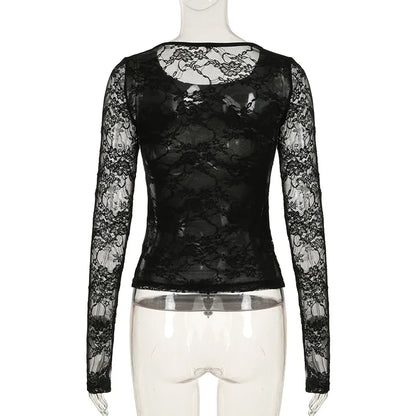 Black Gothic T-shirt For Women Club Lace