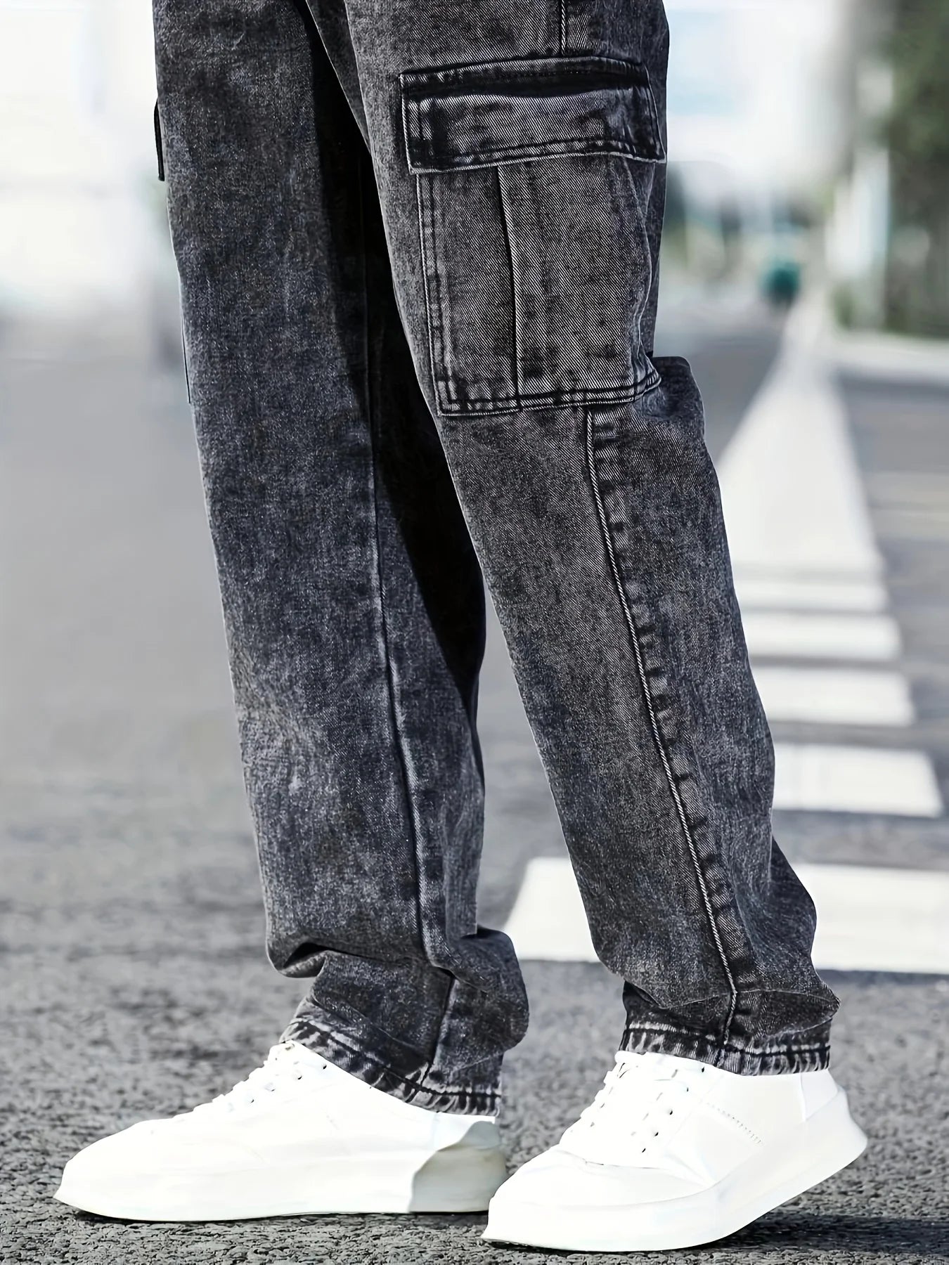 Fashionable Men's Denim Washed Workwear Jeans