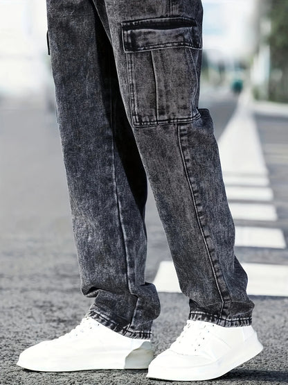 Fashionable Men's Denim Washed Workwear Jeans