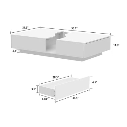 Wide Modern Coffee Table 2 Drawers LED Lights