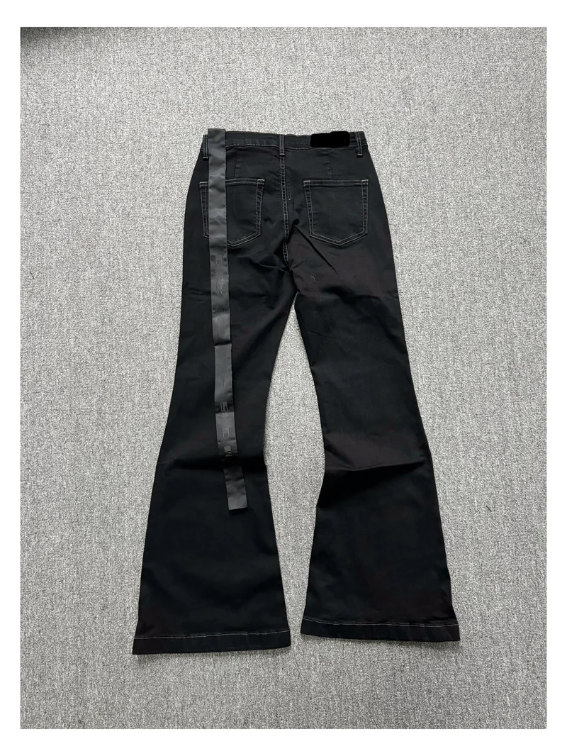 Basic Black Ribbon Loose Flared Casual Jeans