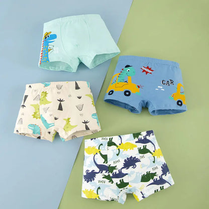 4PCS Boys Cute Cotton Antibacterial Breathable Print Underwear