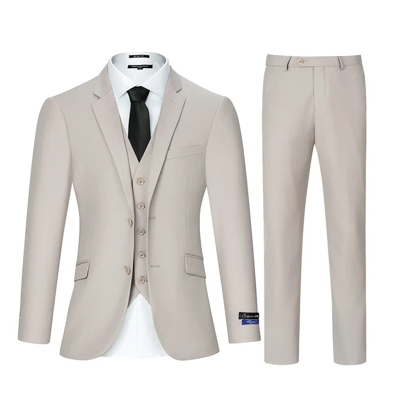 3pcs Men's Classic Solid Color Suit Regular Fit