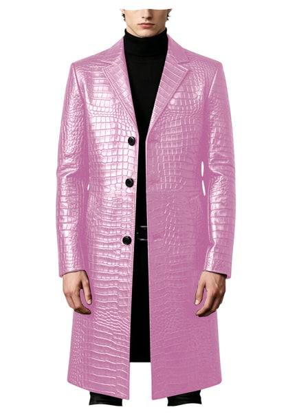 Men's Crocodile Leather Trench Coat Luxury Long