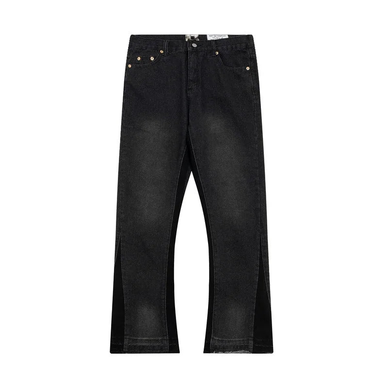 Retro Washed Spliced Denim High Brand Jeans