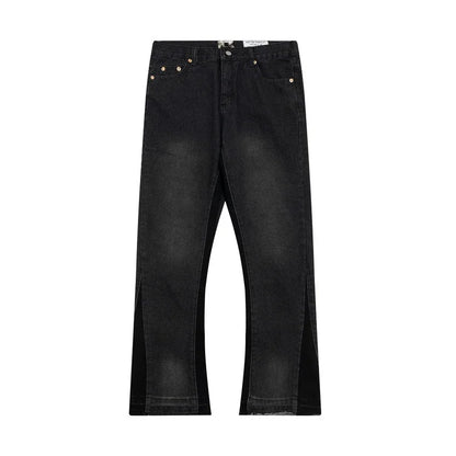 Retro Washed Spliced Denim High Brand Jeans