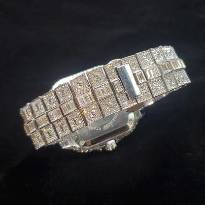 Mens Luxury Diamond Fashion Square Stainless Steel