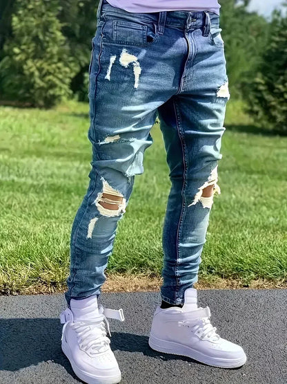Men'S Slim Fit Distressed Jeans - Stretch Denim