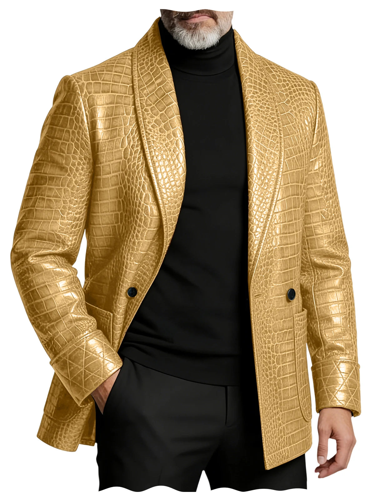 Crocodile Pattern Leather Blazer, Tuxedo Jacket