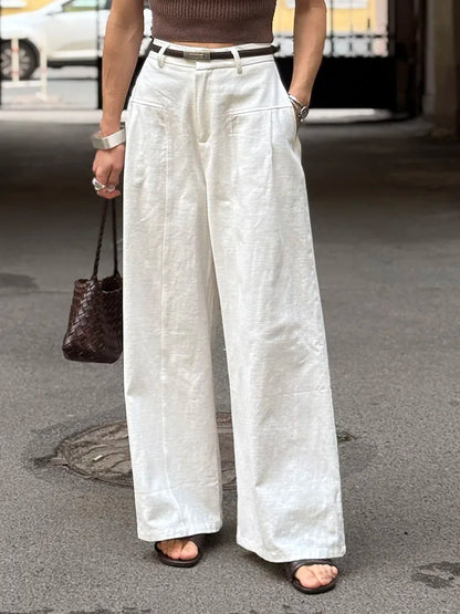 White Pants For Women Cotton Formal High Waist