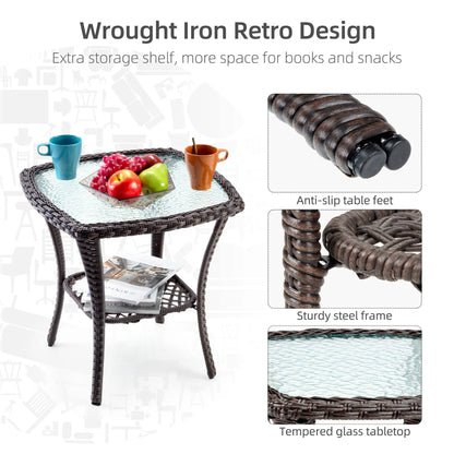 3-Piece Wicker Swivel Rocker Patio Set, Glass Table