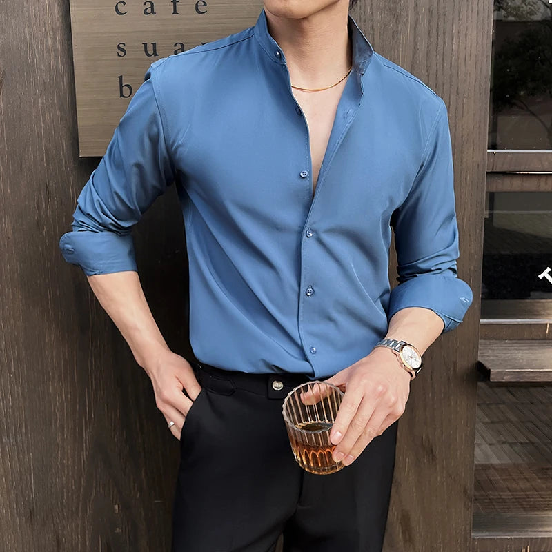 High End Stand Up Collar Men's Long Sleeve