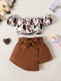 2PCS Girl Summer Clothes Set Off Shoulder Leopard