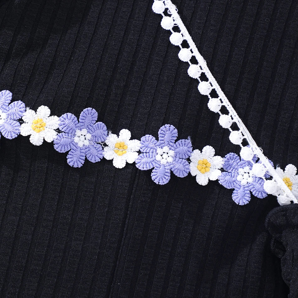 Girls Bubble Sleeve Ribbed Short Romper Set