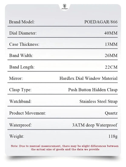POEDAGAR Top Luxury Male Wristwatch Waterproof