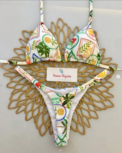 Print Sexy Bikini Sets Halter Lace-up  Beach