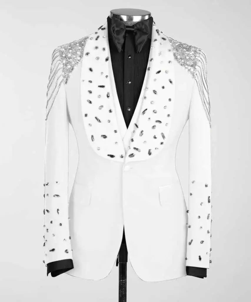 3 Piece Luxury Crystals Beaded Lapel  Wedding Tuxedos