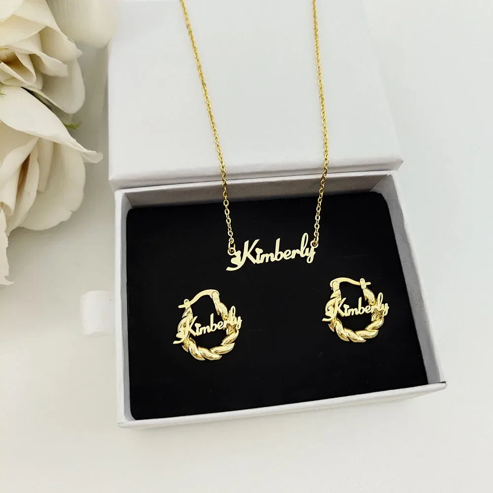 3 Pcs Stainless Steel Letter Jewelry Nameplate Twisted Hoop