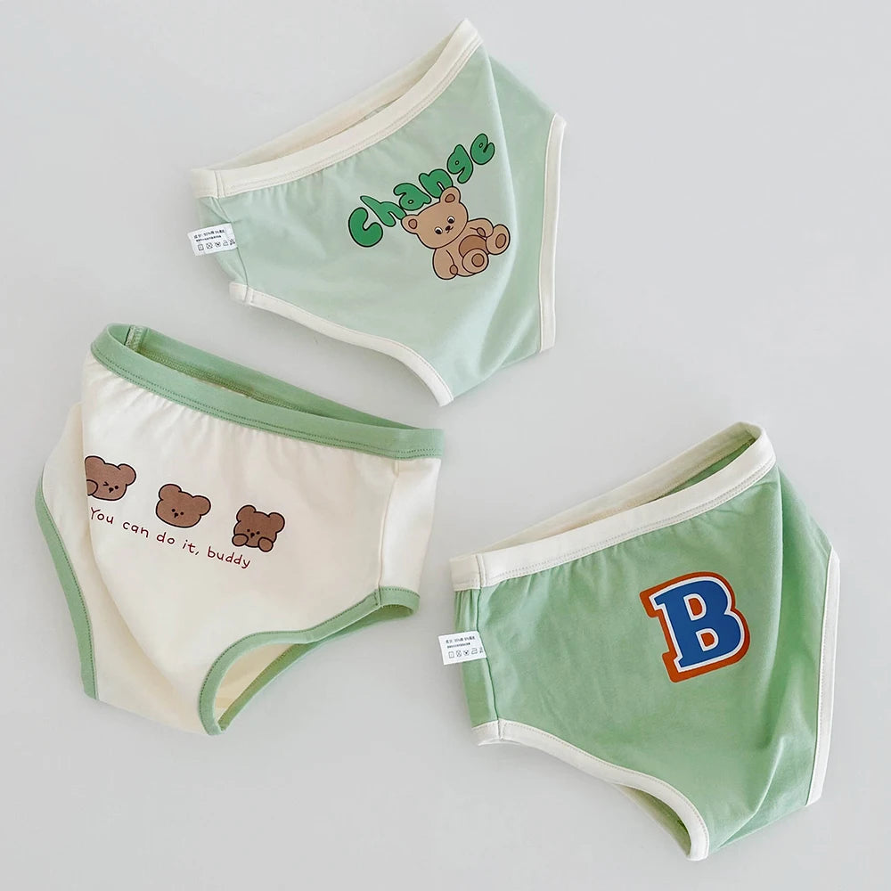 3PCS Young Girls/Boys Cute Cotton Briefs Boxers Underwear