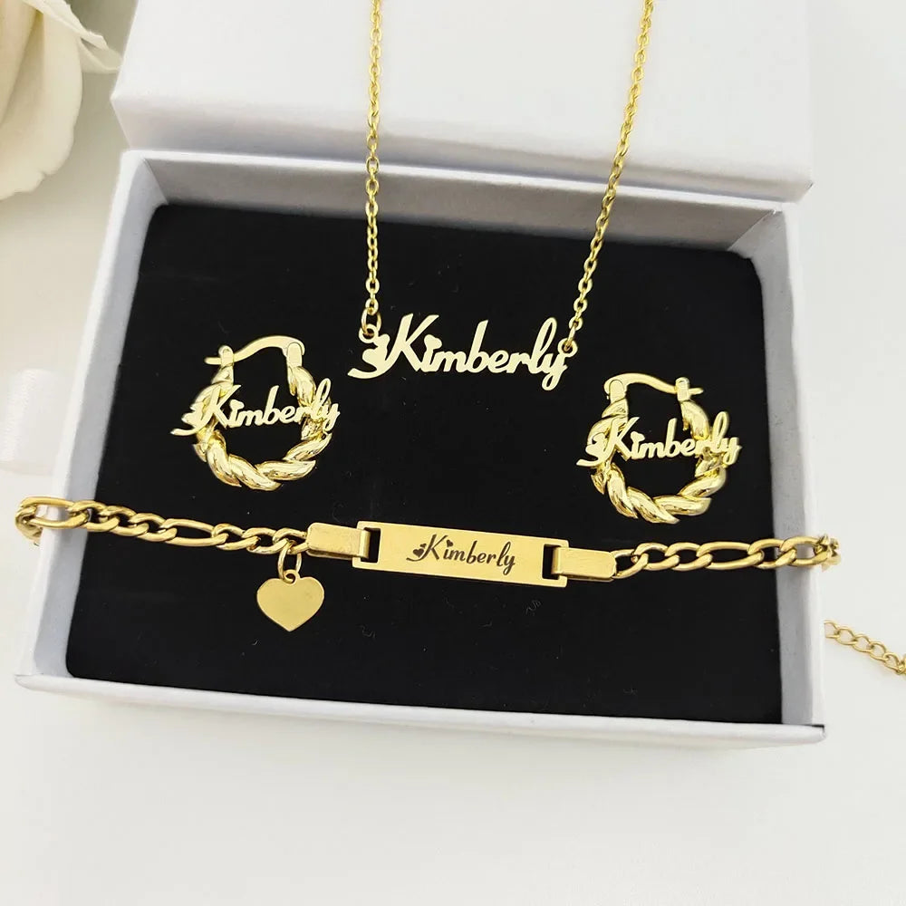 3 Pcs Stainless Steel Letter Jewelry Nameplate Twisted Hoop